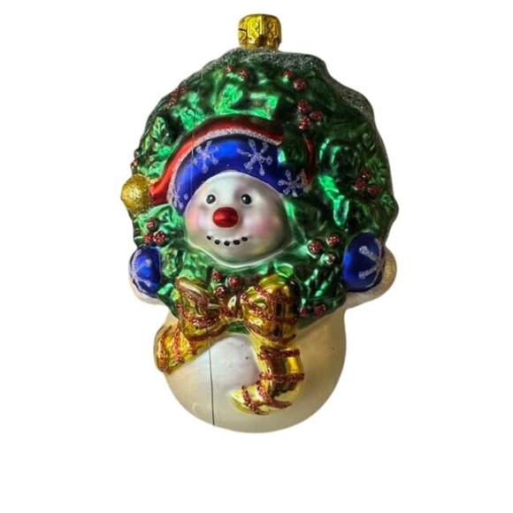 Handcrafted 1999 Brass Key Snowman Glass Christmas Ornament set of 9 - Picture 2 of 9